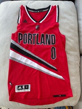 adidas Red Portland Trail Blazers Basketball Jersey with Black and White Accents